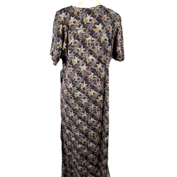 LuLaRoe Maria XL Maxi Sheath Dress Stars Burgandy Gold Turquoise Brown Yellow - Picture 2 of 6